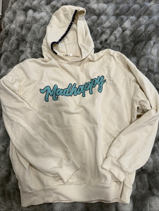 Madhappy Tops - Madhappy Cream Hoodie with Teal Script - Men